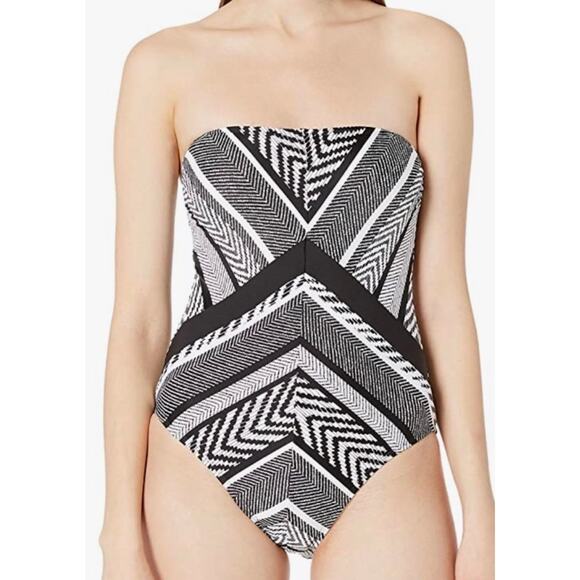 Kenneth Cole Black White Bandeau One Piece Swim Suit S NWOT - Picture 3 of 5